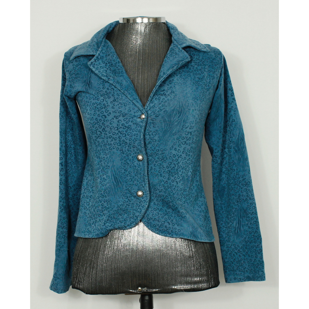 Blazer casual feminino moletinho animal print azul - veste 16 / PP - Ref. 4411 (brechó)