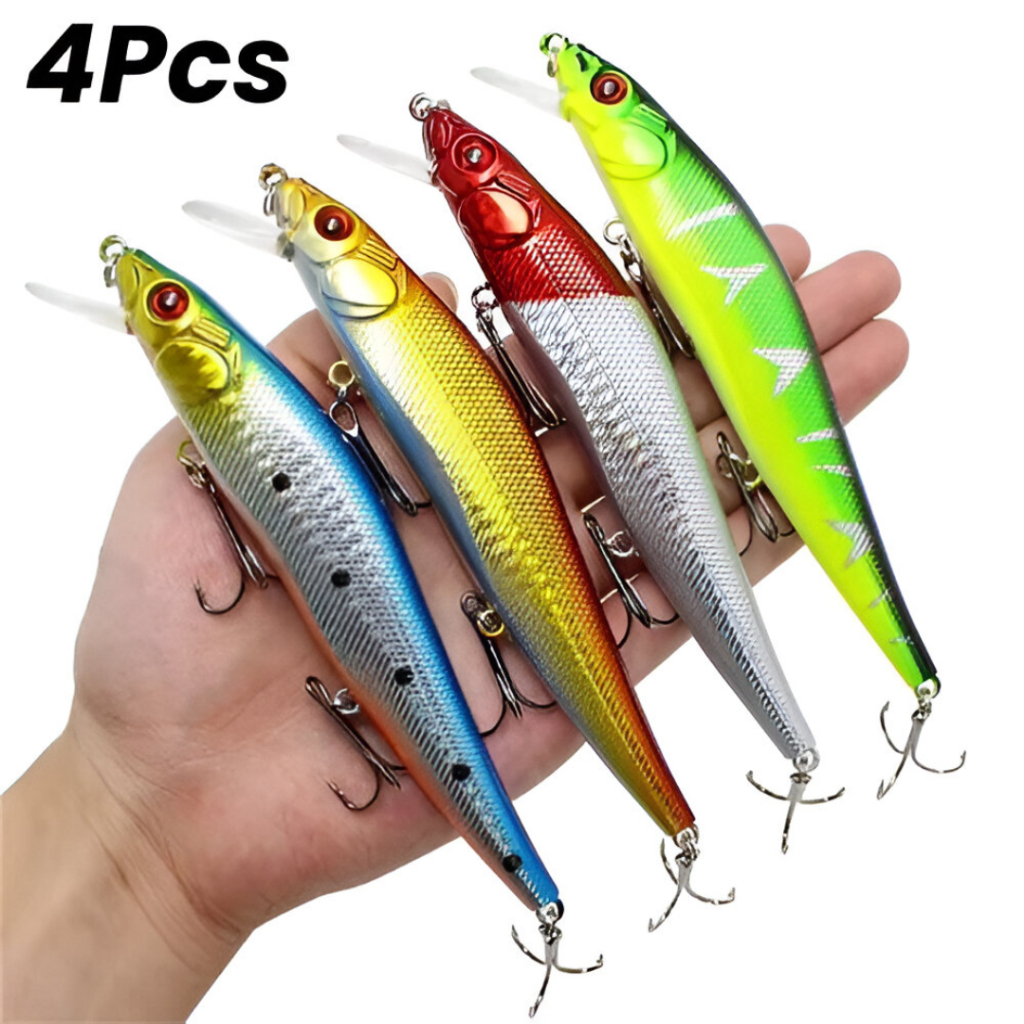 Kit 4 Iscas Artificiais Importadas 1/2 Meia Água de 12 cms e 14 gramas Pesca Tucunaré Traíra Dourado Robalo Black Bas