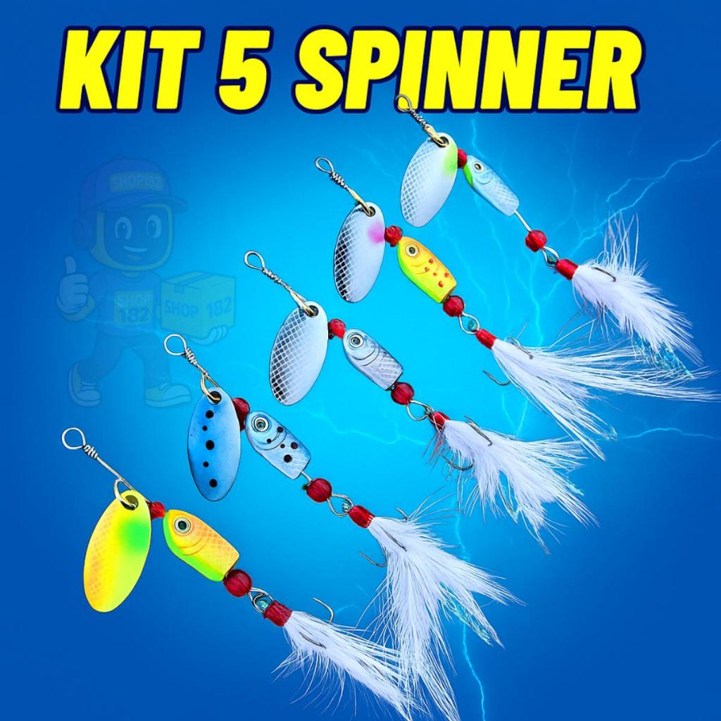 Kit 5 Isca Artificial Spinner 5 Gramas + Estojo - Traira Tucunaré Black Bass Dourado