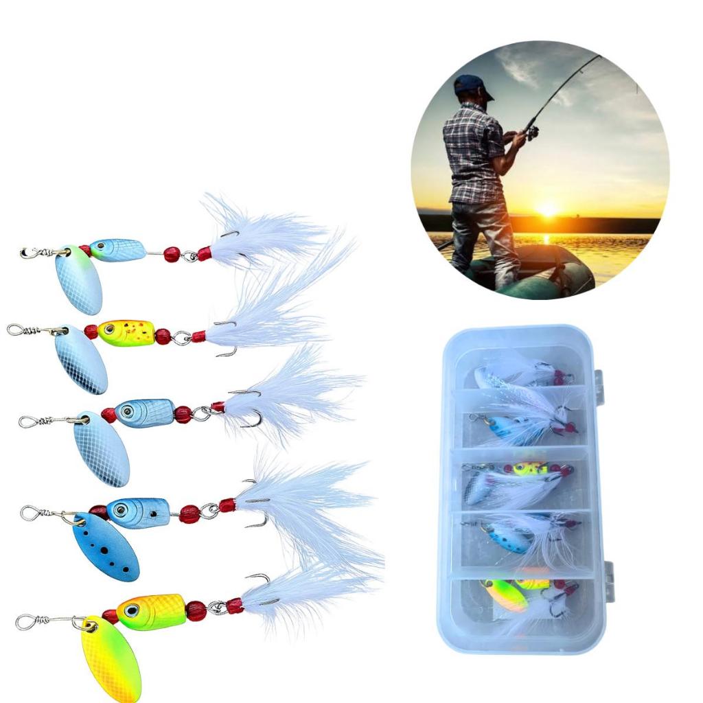 Kit 5 Isca Artificial Spinner 4 Gramas + Estojo  ideal Para Traira Tucunaré Black Bass Etc
