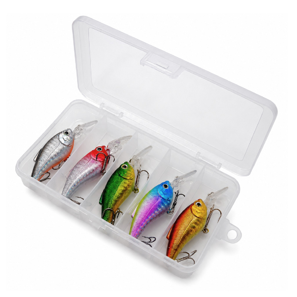 Kit 5 Iscas Artificiais Crank 7,5cm 9g Black Bass C/ Estojo Traíra Tucunaré Pesca em Geral Para Predadores