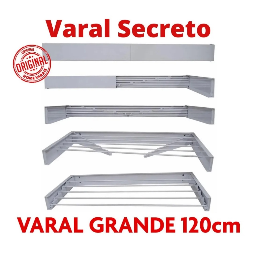 Varal Mágico 120 Cm Retratil 7 Varetas Reforçado Kitnets Casas - Bitenfer Varais