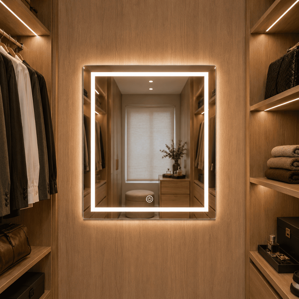 Espelho de Led Quadrado Pequeno Decorativo 50cm Espelho para Apartamento Kitnet Espelho Maquiagem