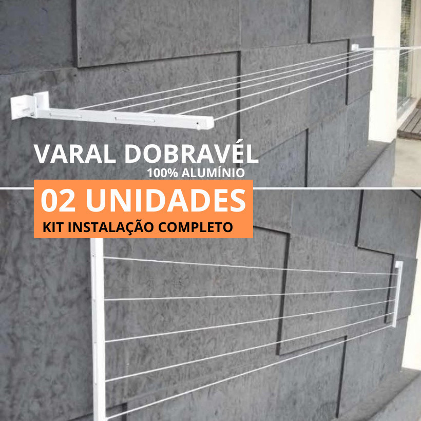 Kit varal seca roupa reforçado para casa apartamento kitnet 60kg retrátil não enferruja alumínio