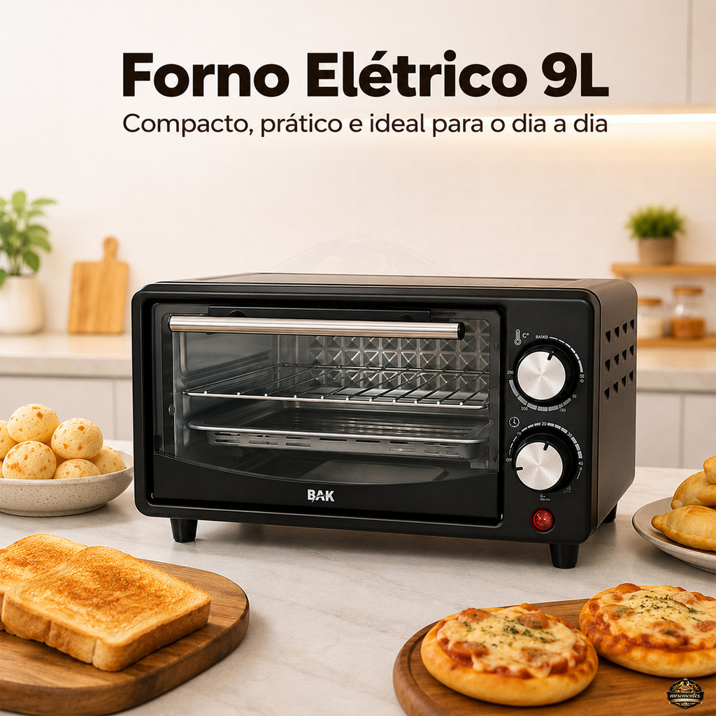 Mini Forno Elétrico 9 Litros Compacto Para Bancada Cozinha Pequena Apartamento Kitnet Diário
