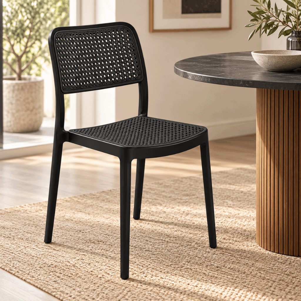 Cadeira Monaco Rattan Toda Preta para Apartamento Studio Kitnet e Cozinha Compacta
