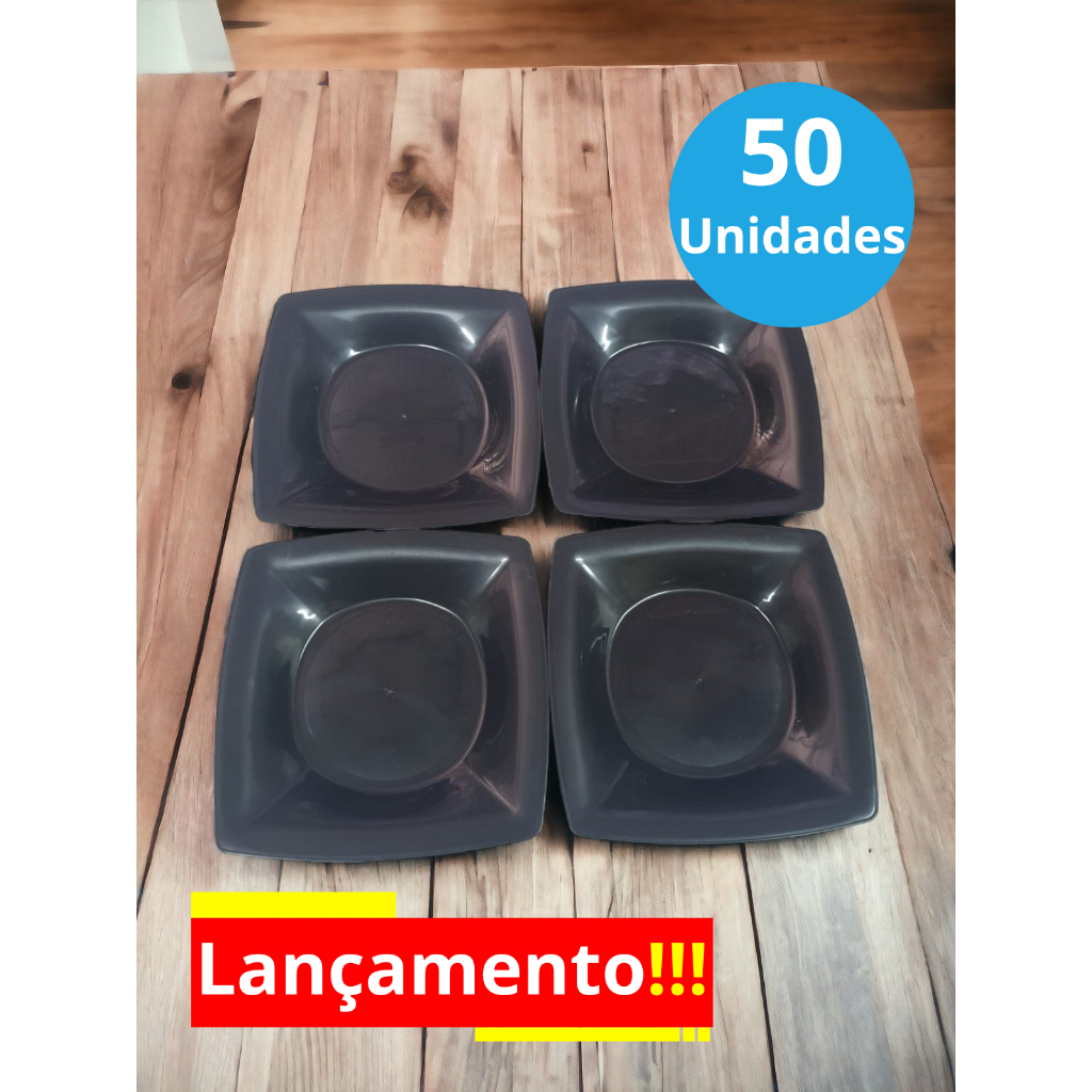 kit 50 pratos preto de plástico, ótimos para eventos, festas e belo acabamento