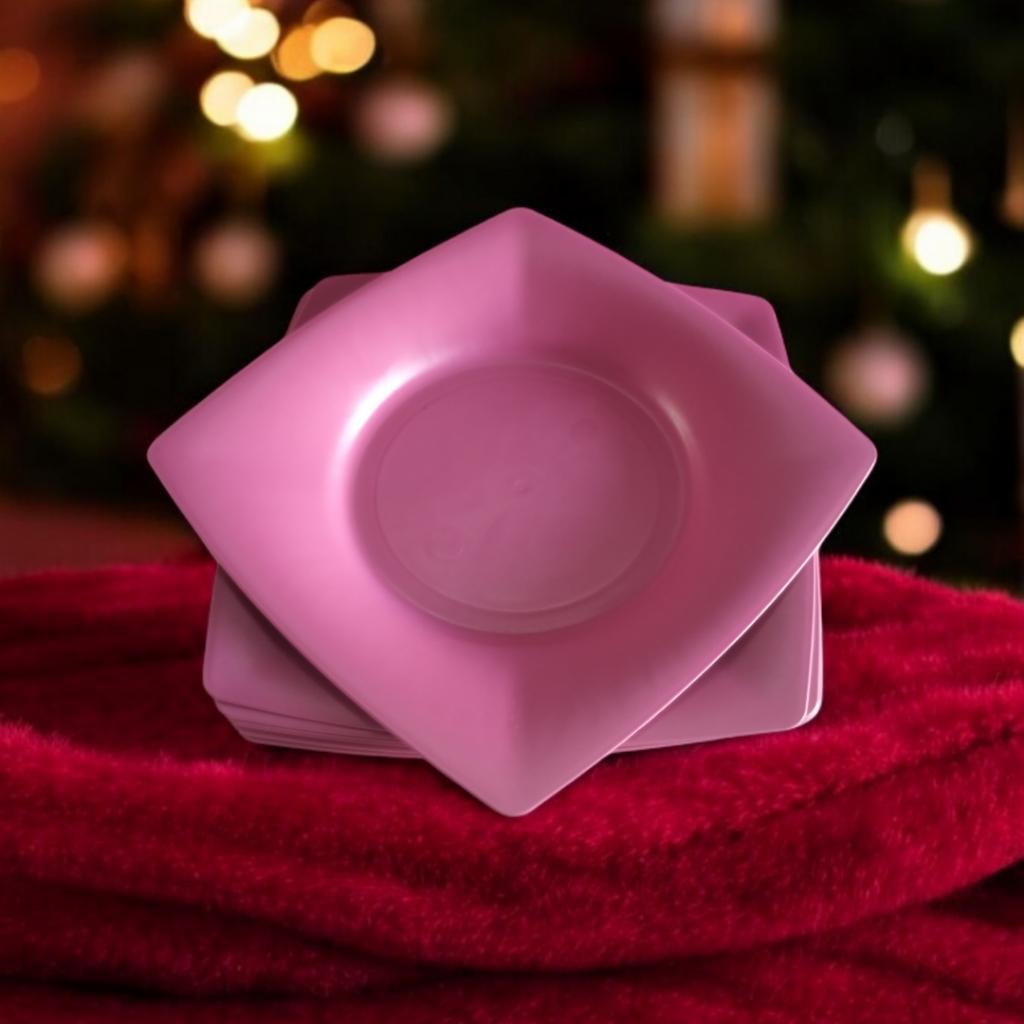 10 Prato Quadrado Rosa Festa Natal Resistente Reutilizável 22 Cm