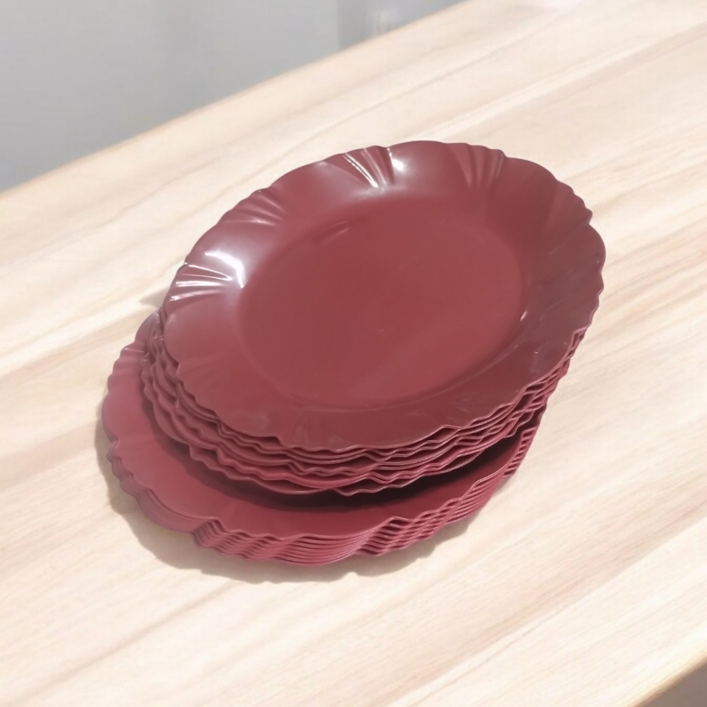 5 Prato de Sobremesa Vermelho Plástico 17 cm Ideal para Lanches e Festas