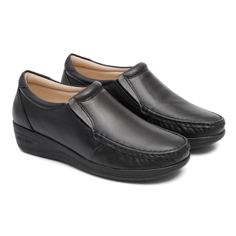 Sapato Tipo Sapatilha Feminino Mocassim Preto Couro DIfranca - 080