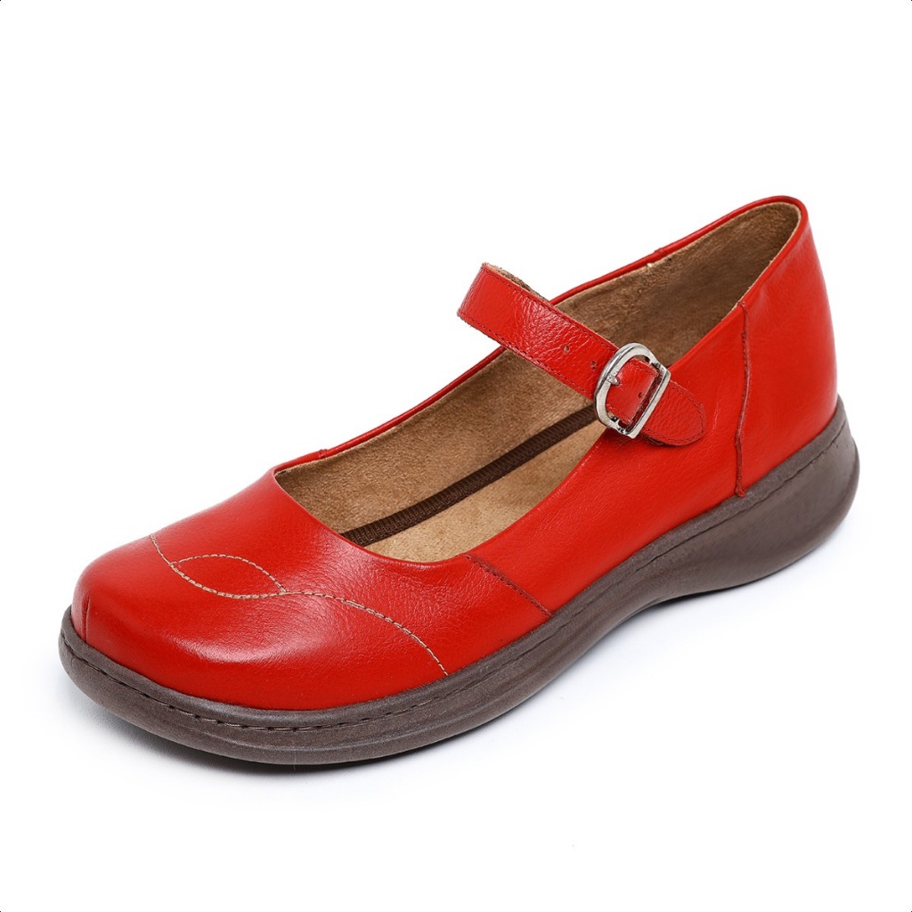 Sapato Sapatilha Couro Legitimo Moda Blogueira Vintage Retrô Dia a Dia Casual 7074F