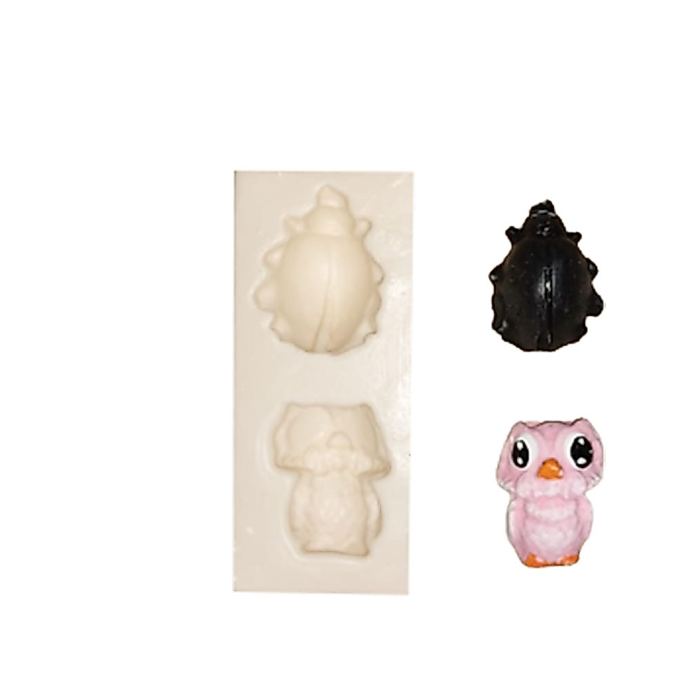 Molde de Silicone Besouro e Coruja - Biscuit, Resina, Pastas e etc... (B 483)