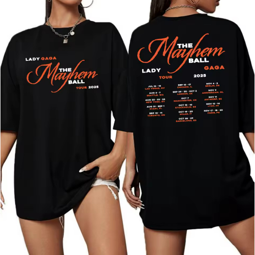Camiseta Camisa Blusa Algodão Unissex Lady GAGA The Mayhem Ball Tour 2025  Lançamento