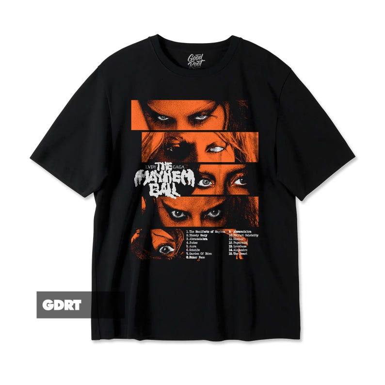 Camiseta Lady Gaga Tour Mayhem Ball Setlist Atemporal Premium Estilosa Moda Casual