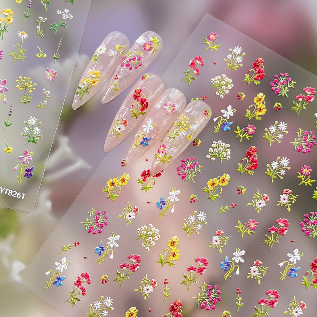 Primavera flor em relevo tridimensional Manicure adesivos unhas decorativas computador caso de telefone ipad Mini adesiv