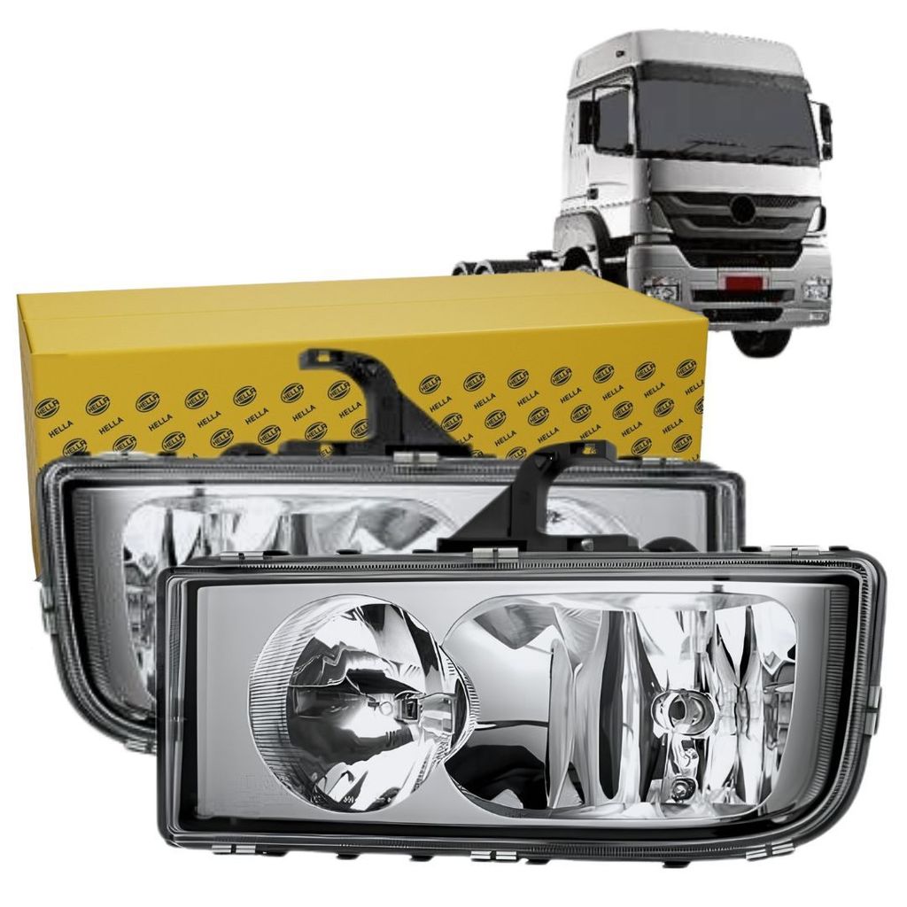 PAR FAROL PRINCIPAL ORIGINAL  PARA CAMINHÃO MERCEDES AXOR APÓS 2004  CRISTAL - HELLA