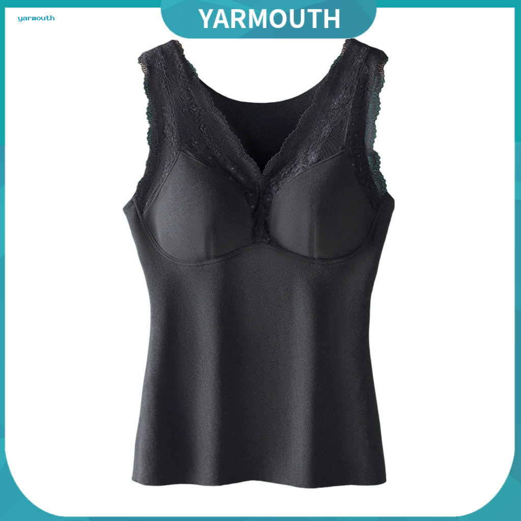 Ultra-soft Stretch Fabric Vest Winter Women Thermal Sleeveless Slim Fit V Neck Lace Innerwear with Chest Pads Elastic Bo