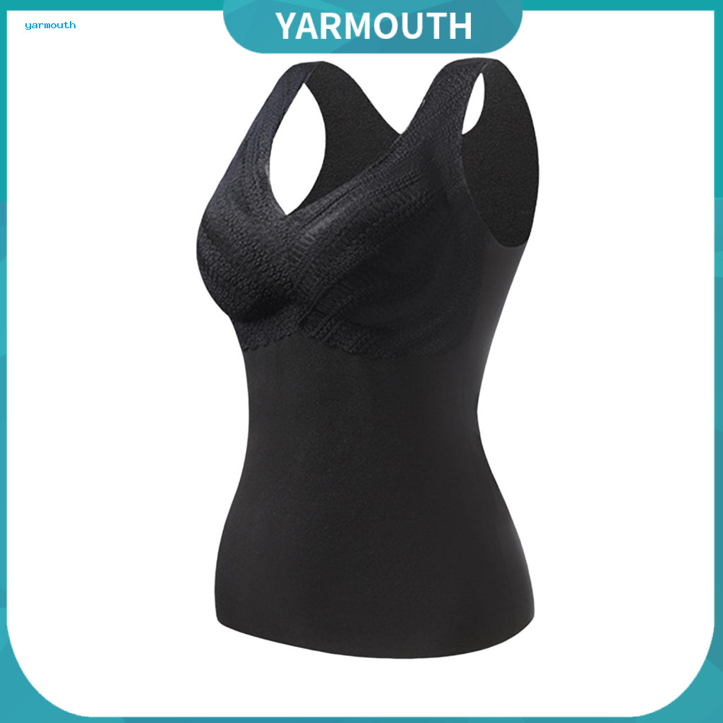 Women Vest Elastic Tank Top Winter Thermal Sleeveless Slim Fit V Neck Velvet Innerwear with Chest Pads Bottoming for War