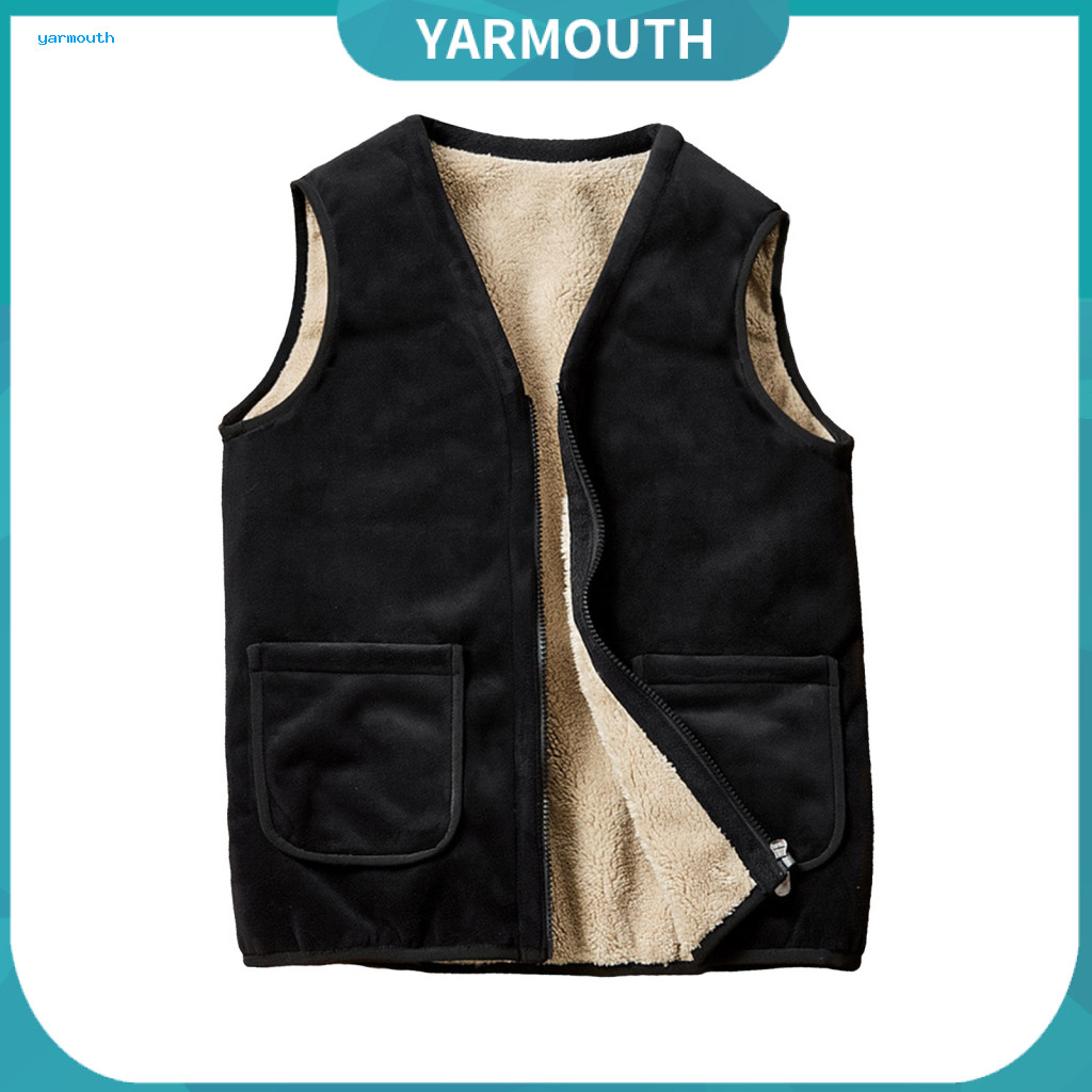 Thick Winter Vest Jacket Thickened Plush Lining Coat Men's Waistcoat V-neck Sleeveless Warm with Pockets Solid Color for