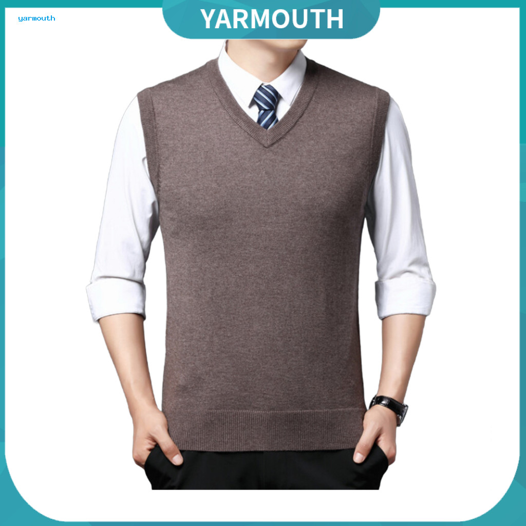 Men Sweater V-neck Men's V Neck Sleeveless Vest Slim Fit Knitted Pullover Solid Color Business Style Mid-length Thickene