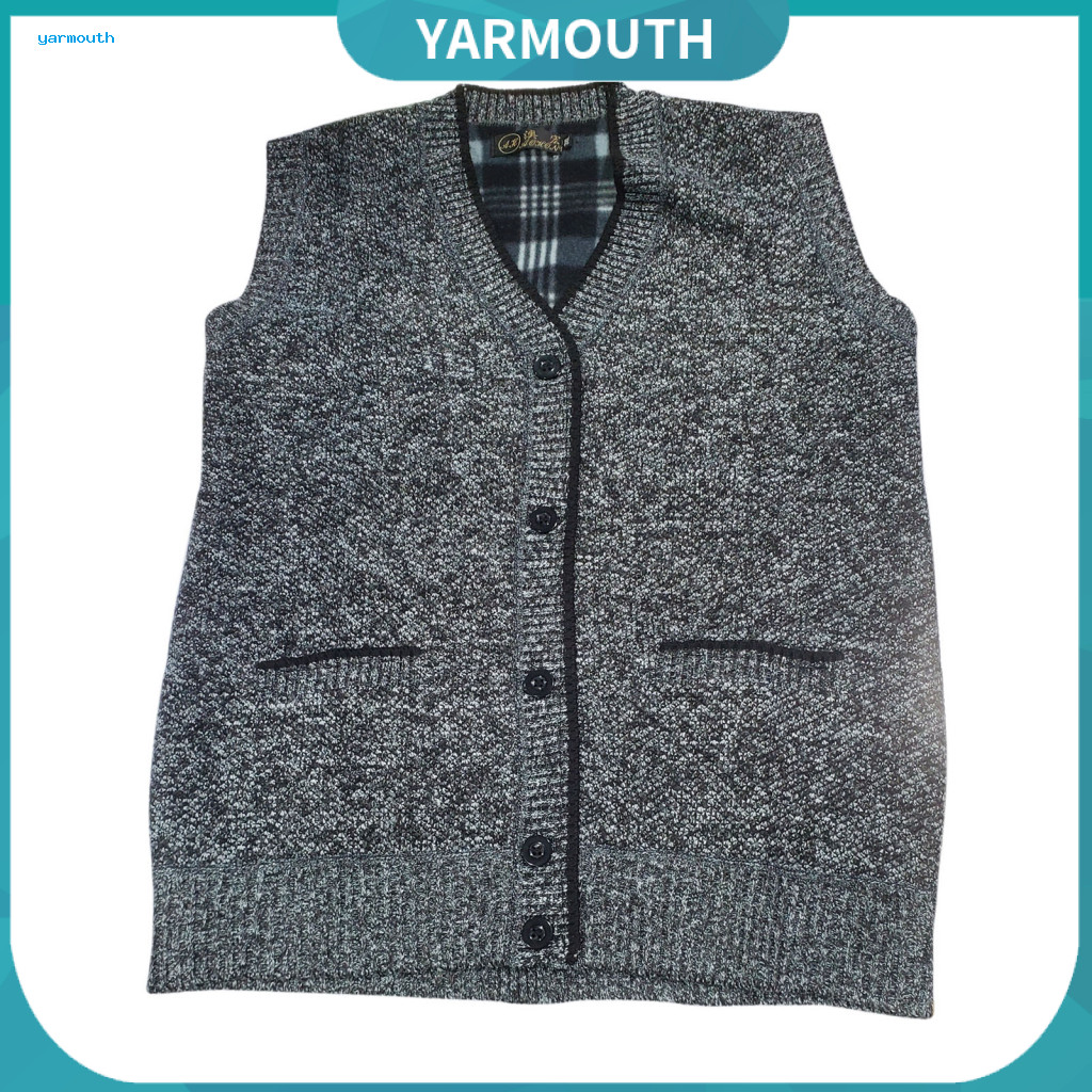 V-neck Men Vest Sleeveless Men's Sweater V Neck Knitted Top Single-breasted with Buttons and Pockets Elastic Thick Solid