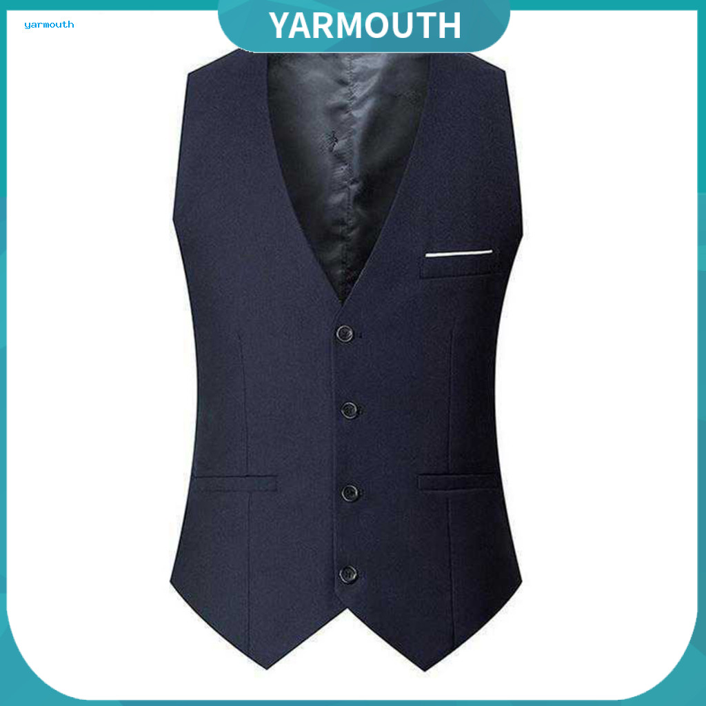 Solid Color Men Vest Single-breasted Men's Slim Fit Business Waistcoat V-neck Sleeveless Suit Single Breasted Formal Dre