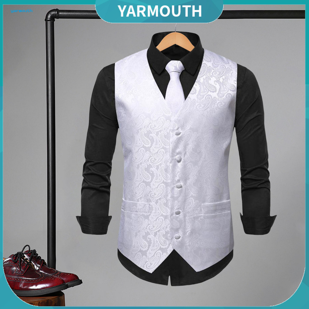Sunflower Pattern Vest Print Waistcoat Men's Patterned Suit with Tie and Handkerchief V-neck Sleeveless Single-breasted