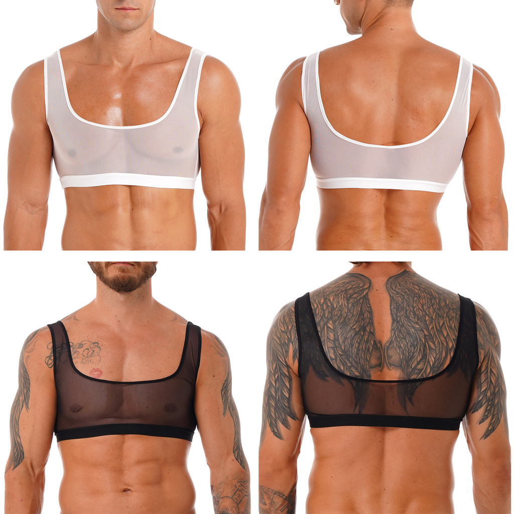 inhzoy Mens See Through Mesh Tank Top Sleeveless Crop Tops Sport Workout Bodybuilding U Neck Vest