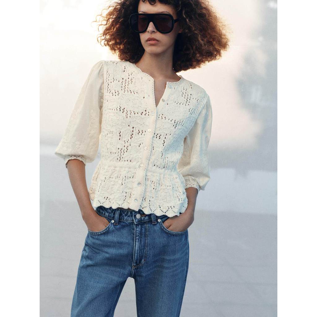 Nova Chegada Primavera Malha Outerwear Em Torno Do Pescoço Manga Curta Respirável Pele-Amigável Feminino 202609L L