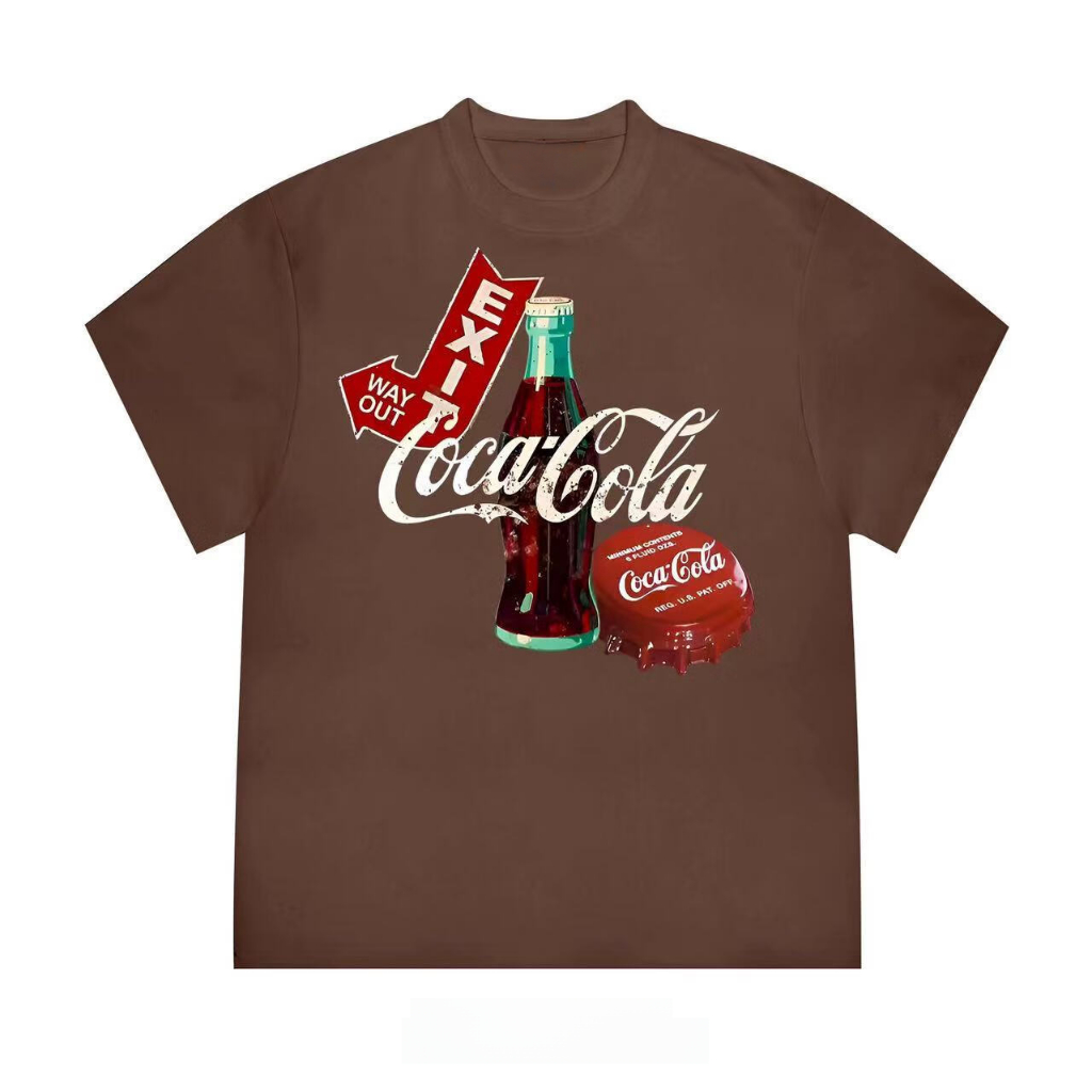 Camiseta Algodão Puro Em Torno Manga Curta Coca-Cola High-End Solto All-Match Estilo Básico-Street