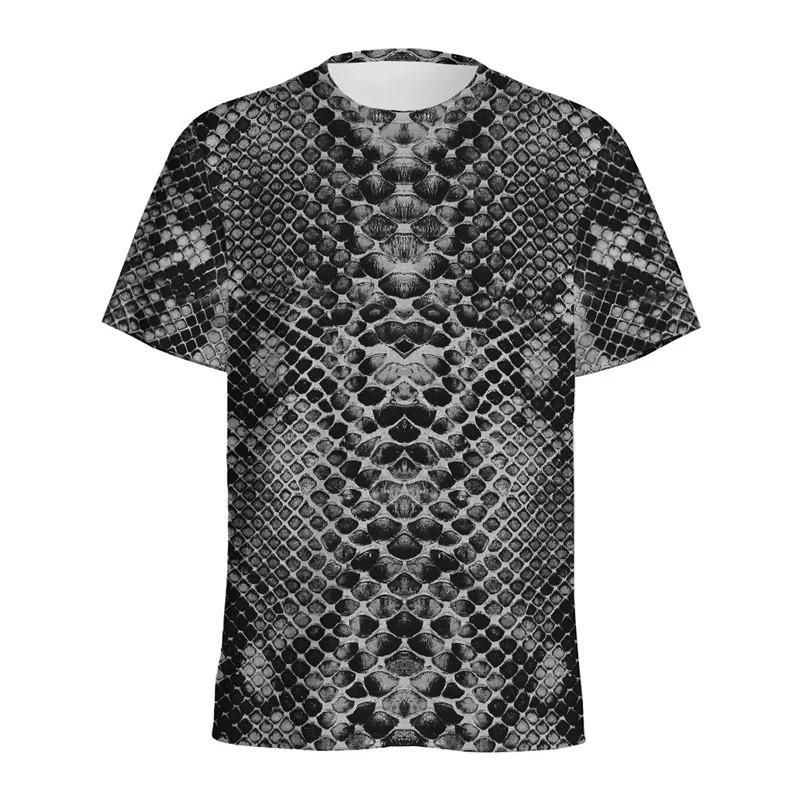 Moda Cobra Pele Padrão 3D Impresso Camiseta Masculina Peles De Animais Gráfico Em Torno Do Pescoço Rua Manga Curta Camis