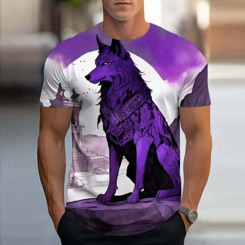 Verão Feroz Besta Lobo 3D digital Impresso streetwear Moda Masculina Em Torno Do Pescoço Manga Curta Camiseta
