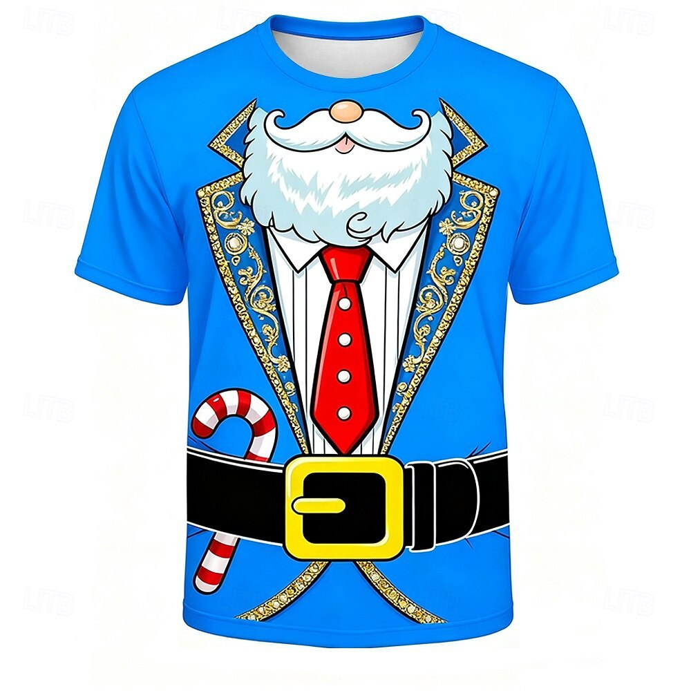 Natal Masculino 3D Imprime Camiseta Engraçado Papai Noel Design Gráfico Casual Em Torno Do Pescoço Manga Curta Camisetas