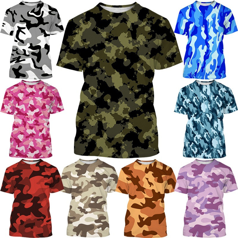 Camiseta Masculina Verão Camuflagem 3D Impressão Digital t Camisa Unisex Em Torno Do Pescoço Manga Curta Esportes Casual