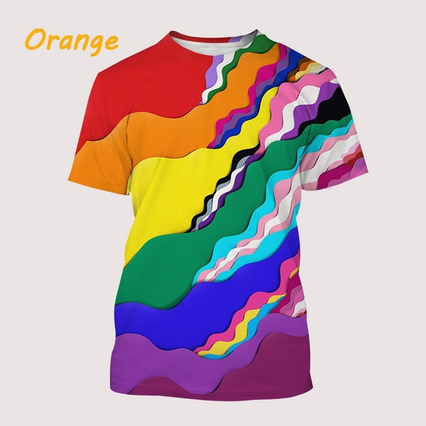 Nova Moda Arco-Íris 3D Impresso Camiseta Verão Personalidade Hip-hop Casual Em Torno Do Pescoço Manga Curta Diversão Top