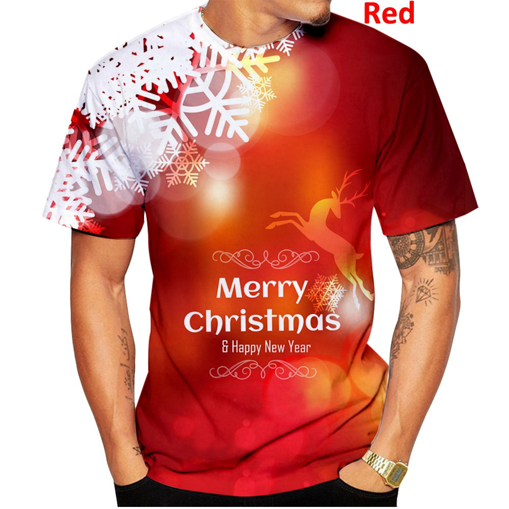 Nova Moda Masculina Camisa De Natal Casual 3D Impresso Personalidade Manga Curta Em Torno Do Pescoço Árvore Camiseta