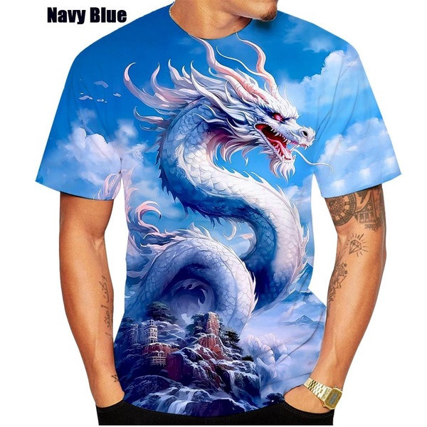 2026 Nova Moda Dragão Chinês Masculino Feminino Primavera Verão 3D Impresso Manga Curta Casual Em Torno Do Pescoço Camis