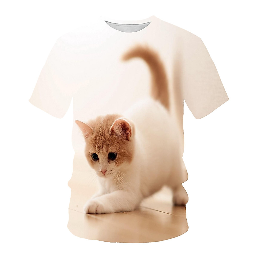 Novo Gato Bonito 3D digital Impresso Em Torno Do Pescoço De Manga Curta t Camisa Masculina