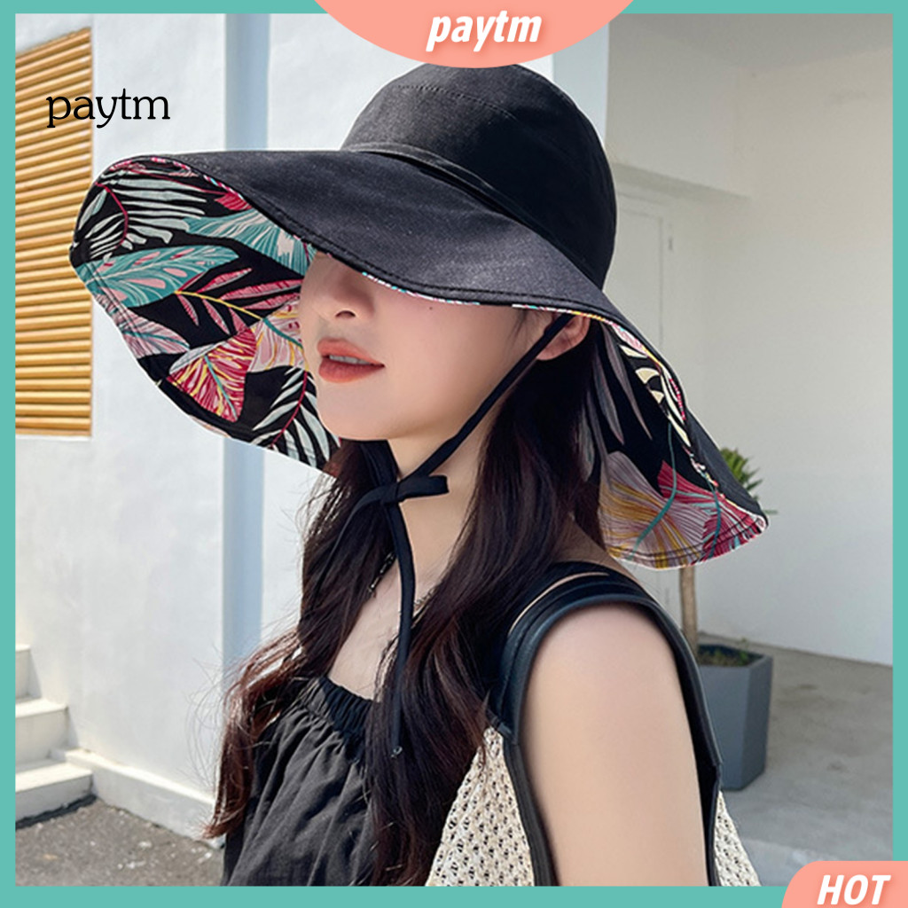 Reversible Tropical Print Sun Hat Foldable Travel with Chin Strap Women’s Summer Wide Brim – Double-sided Beach Adju