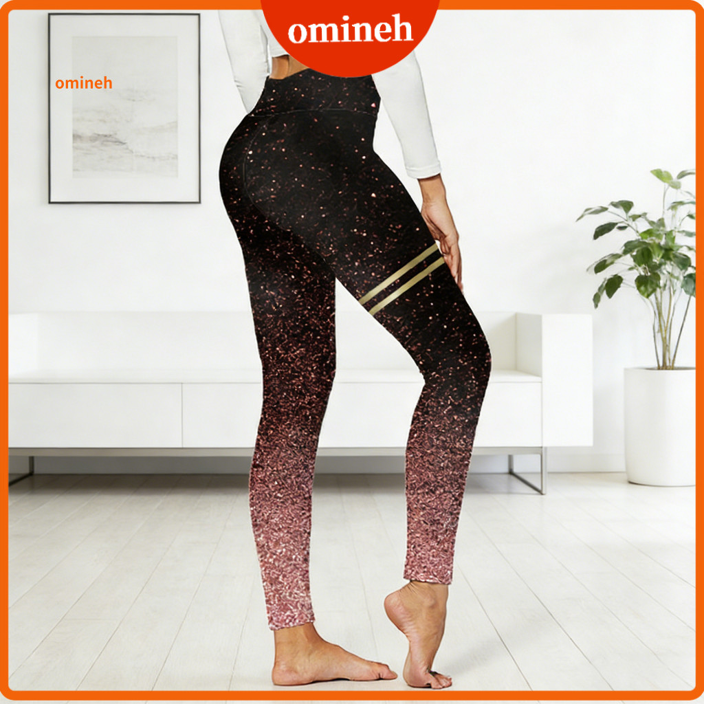 Slimming Casual Pants Women Leggings Women’s High Waist Slim Fit – Lift Yoga with Glitter Golden Stamping Stretchy C