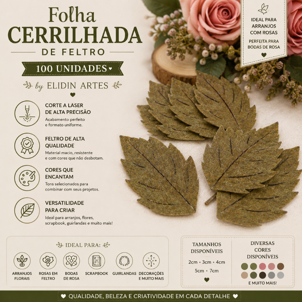 100 Folhas Cerrilhadas em Feltro Recorte a Laser | Arranjos de Rosas Bodas de Rosa Scrapbook Artesanat