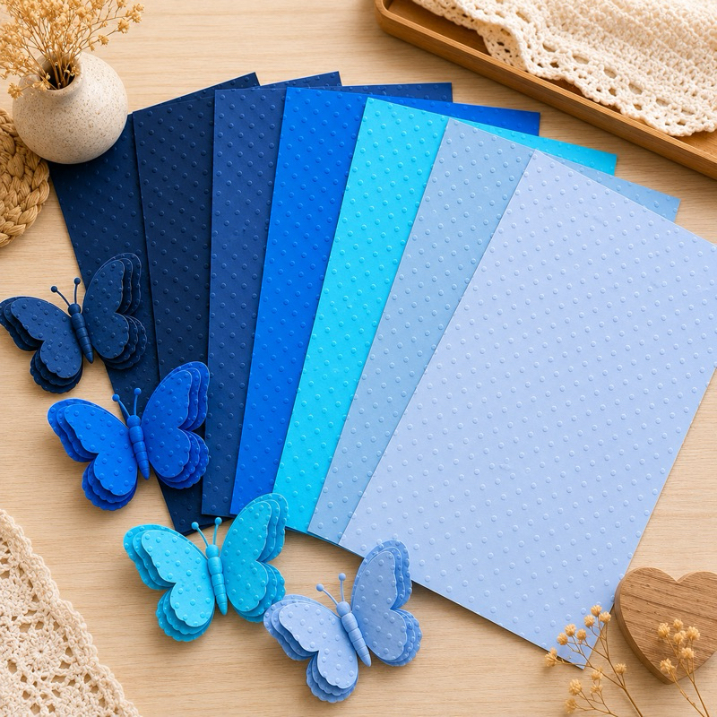 Kit Papel Colorido Poá Tons de Azul A4 180g 12 Folhas (2 de Cada Cor) para Scrapbook, Papelaria Personalizada