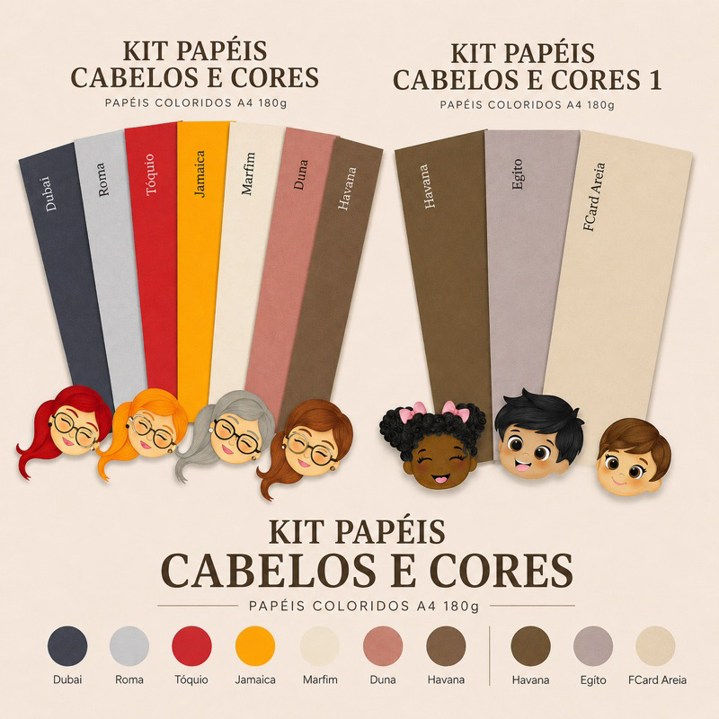 Papéis Cabelos e Cores kit Papel Colorido A4 180g 5 folhas cada cor Artesanato Scrapbook papelaria criativa