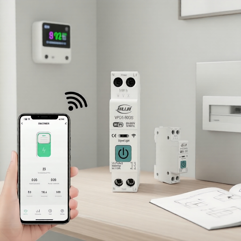 Disjuntor Inteligente Jiuji 63A 1P + N WiFi Para Medição De Energia Tuya Kwh E Monitoramento Remoto
