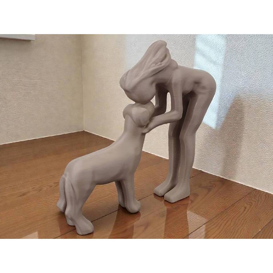 Escultura Mulher e Cachorro laço eterno Estátua Decorativa Minimalista Marrom