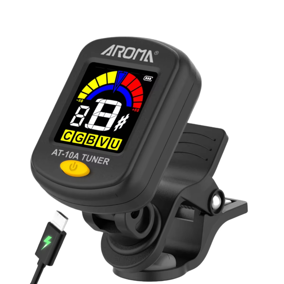 AROMA AT-10A Afinador de Violão Recarregável com Presilha / Afinação Cromática / Tela Colorida LCD / Rápido e Preciso /