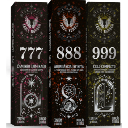 Kit 3 Aromas 30 Varetas Incenso Angel Number 777 888 999 / Portais do Tarô