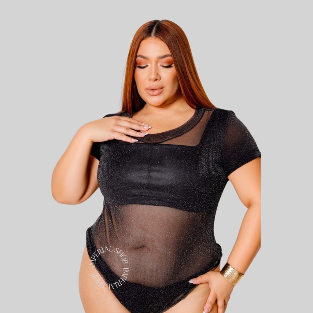 Body Tule Floral Verão Manga Curta G2 Plus Size BT2