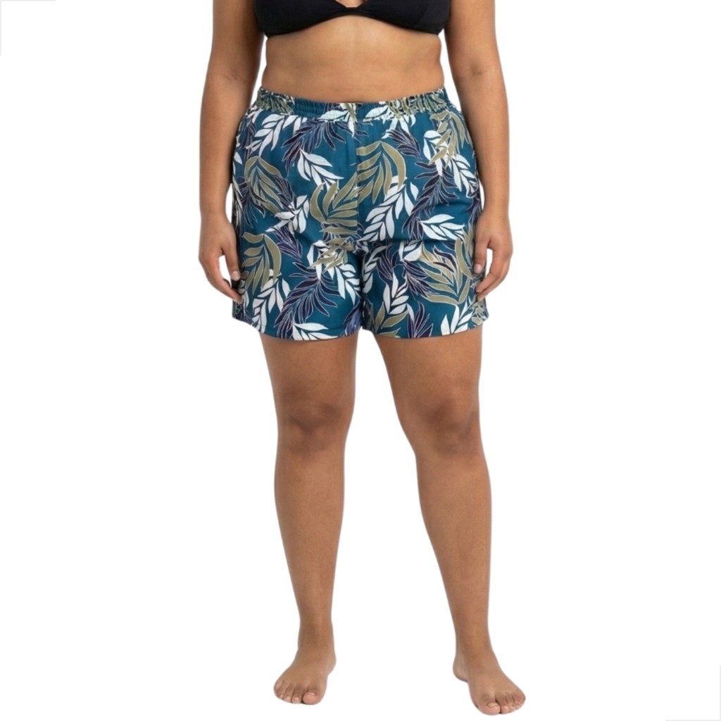 Shorts Feminino Plus Size Floral Poliéster Bermuda Casual