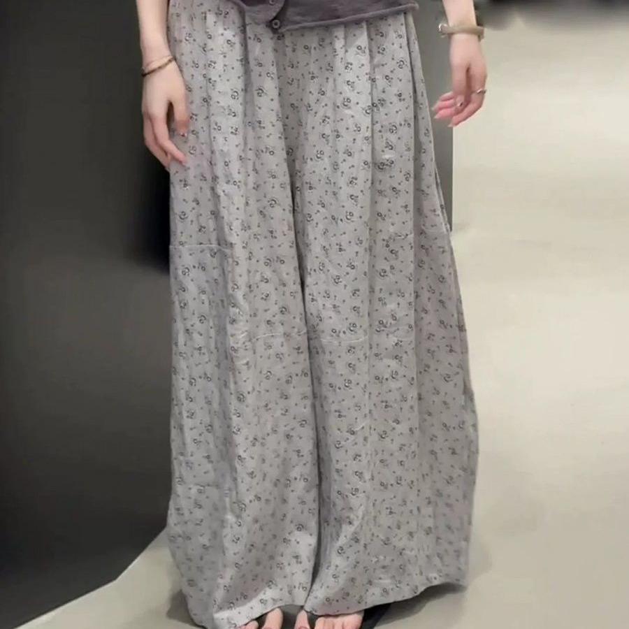 [Promoção por tempo limitado] 2026 Calças femininas de verão Plus Size estilo coreano Floral perna larga calças casuais